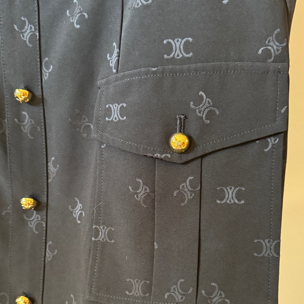 Celine-Black Dress with White Collar& Gold Celine Buttons-made in Italy-luxury - Picture 14 of 16